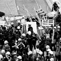 Barricades on Wai Yip Street.