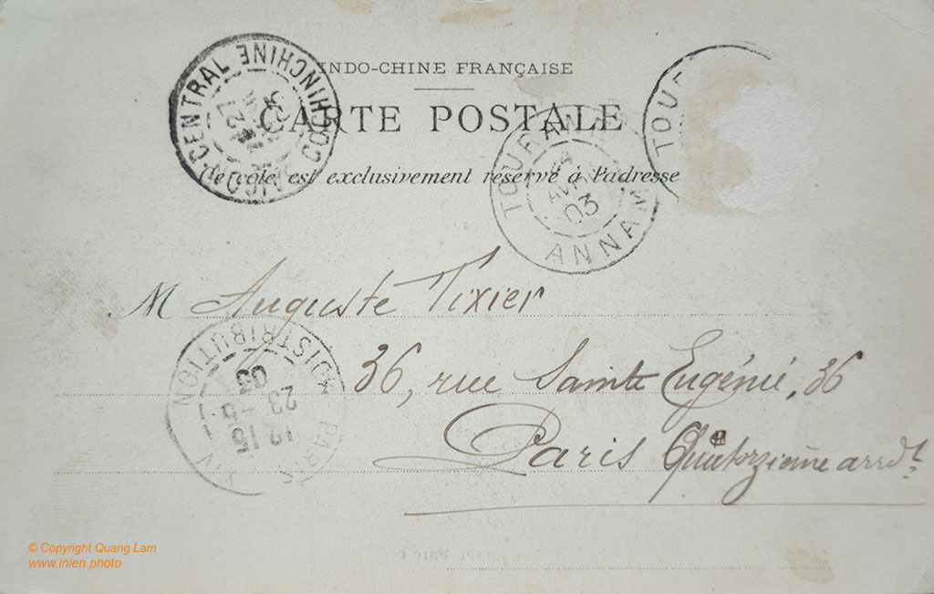 Postcard Hanoi to Paris verso