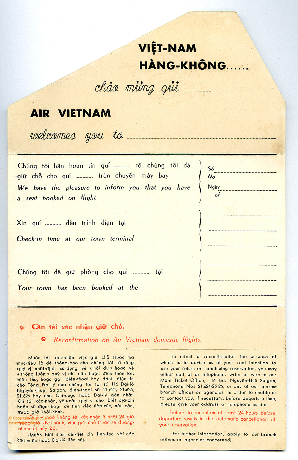 Air Vietnam, boarding pass